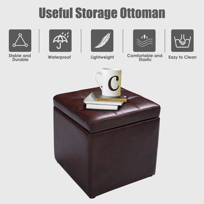 High Quality PU Leather Cube Ottoman Storage Seat