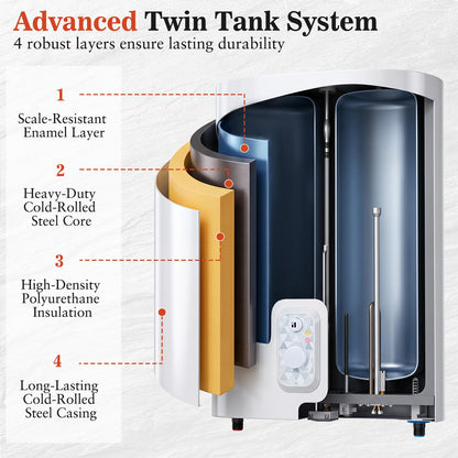 25L Electric Water Heater with Dual Power and Anti-Scale Enamelled Tank Eco Mode