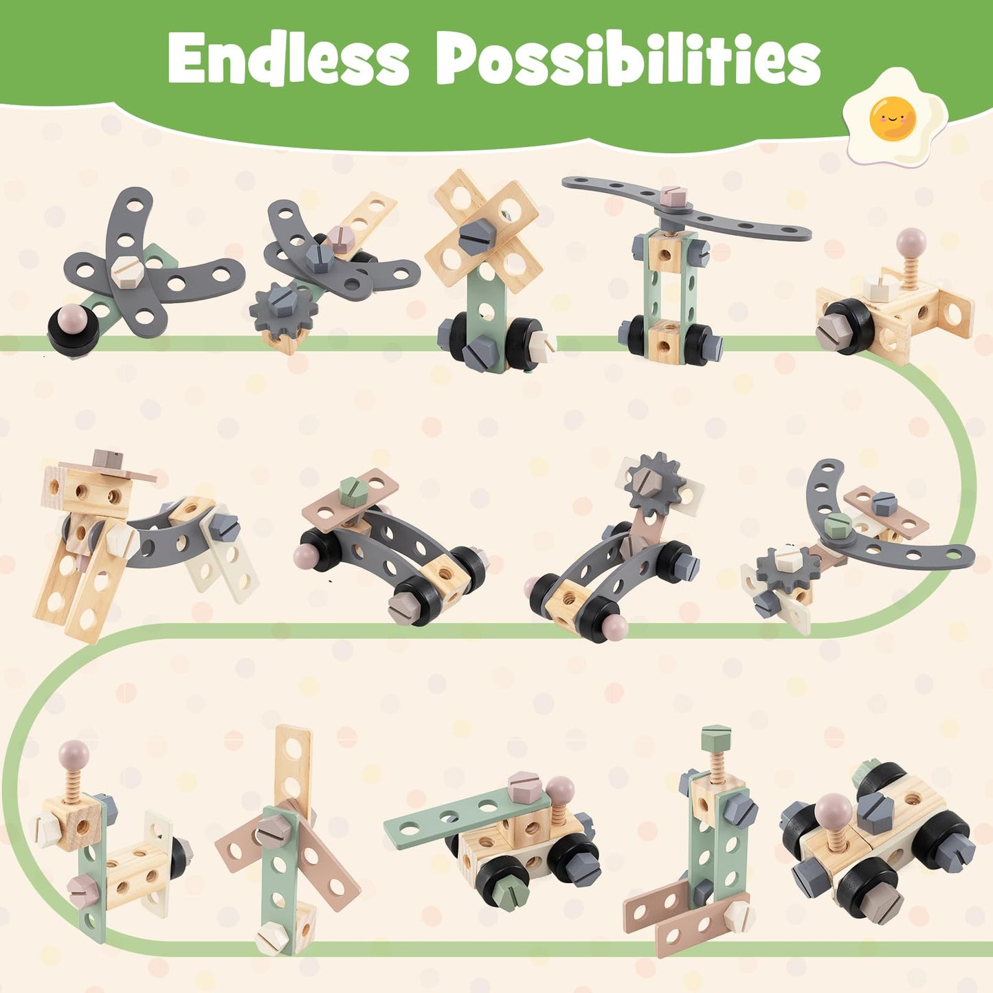 Wooden Kids Tool Bench, 2-in-1 Toddler Workbench Rolling Cart