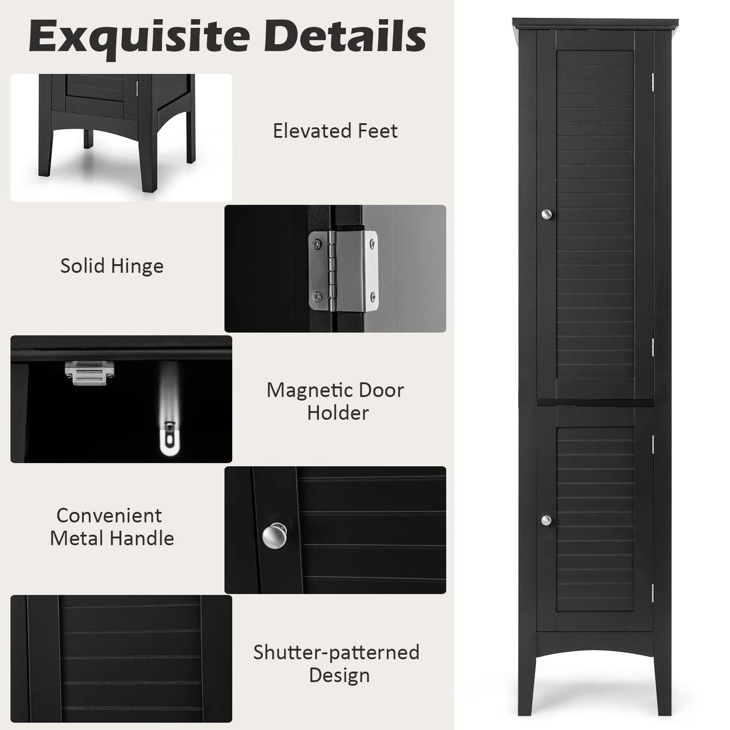 2 Door 160cm High Freestanding Bathroom Cabinet with 5 Tier Shelves