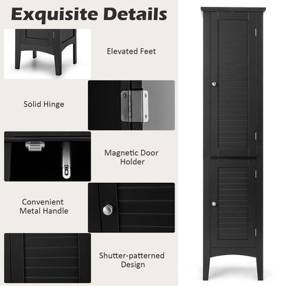 2 Door 160cm High Freestanding Bathroom Cabinet with 5 Tier Shelves