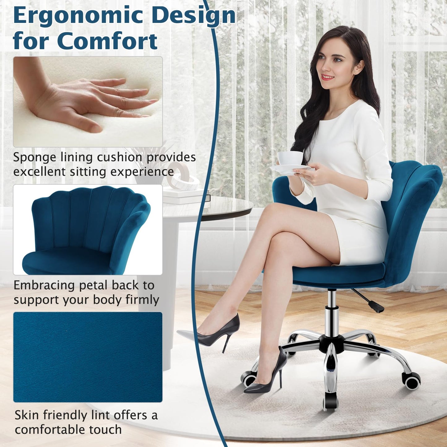 Adjustable Velvet Office Chair with Handle and Universal Wheels