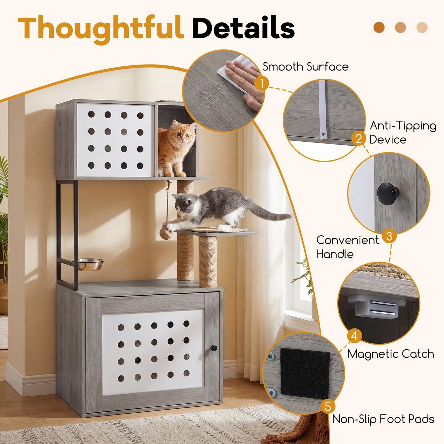 Cat Litter Box Enclosure Cat Tree Play Tower| Cats House Activity Center Hidden Washroom Toilet