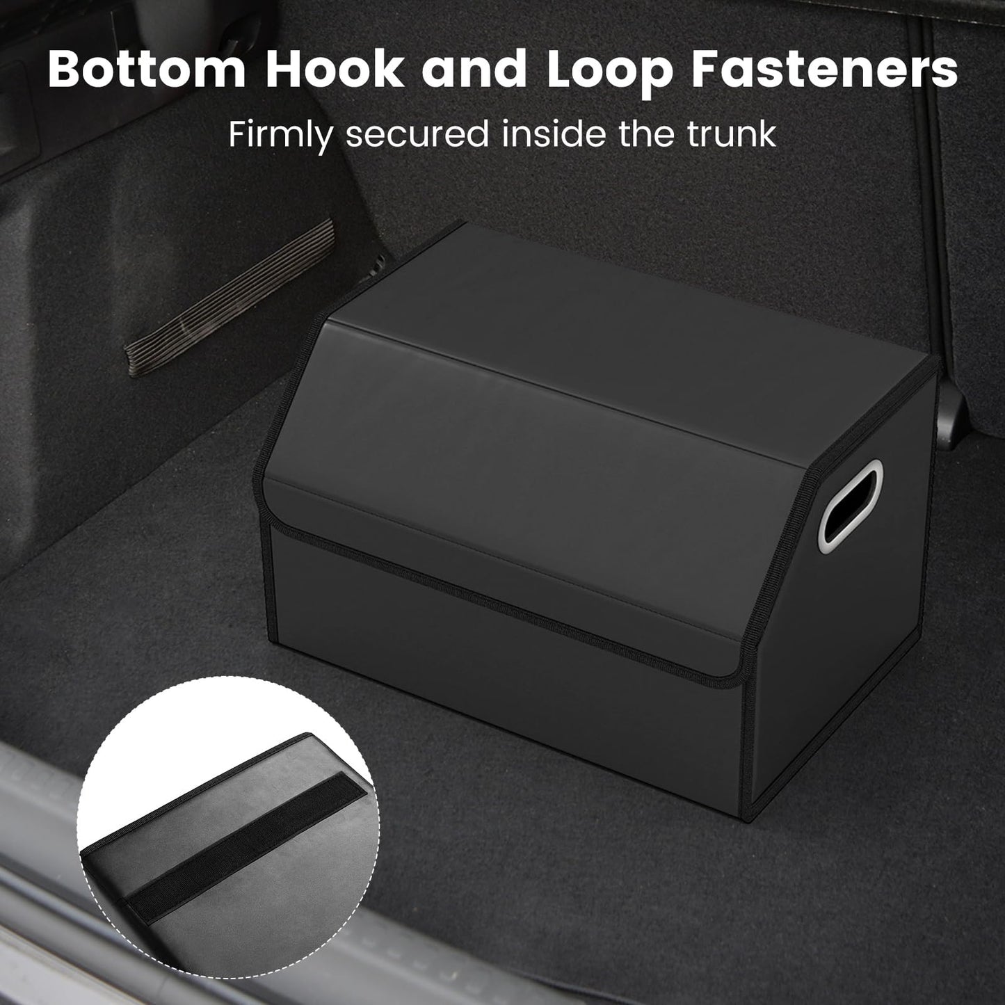 Leather Car Trunk Organizer with Lid Removable Divider and Large Capacity