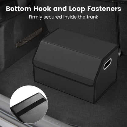 Leather Car Trunk Organizer with Lid Removable Divider and Large Capacity