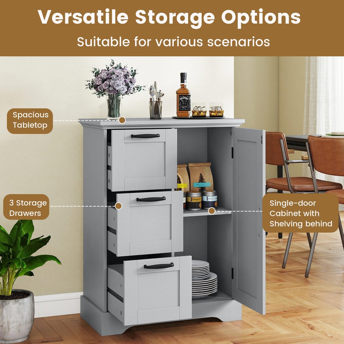 Farmhouse Floor Cabinet with Barn Door, Freestanding Bathroom Storage Organizer