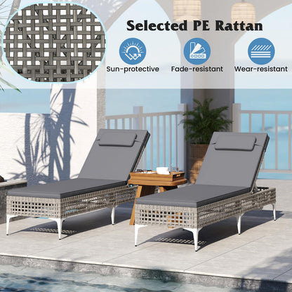 Patio Chaise Lounge PE Wicker Reclining Sun Lounger with 6-Level Adjustable Backrest