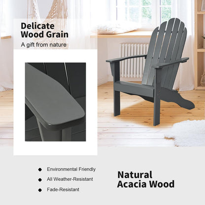 Acacia Wood Adirondack Lounger Chair with Slatted Seating, Ergonomic Design