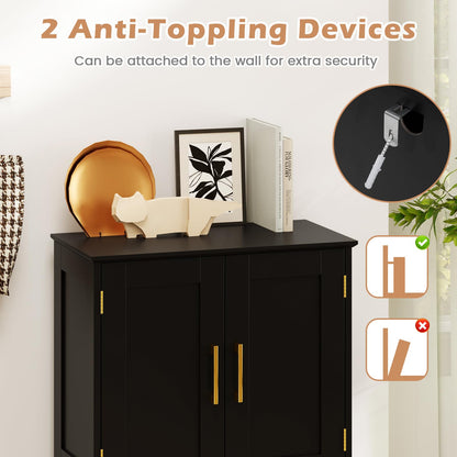 Bathroom Floor Storage Cabinet with 4 Doors and 2 Adjustable Shelves