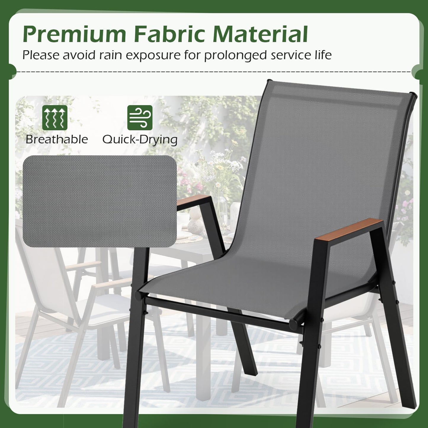 Garden Chairs Set of 2/4, Stackable Outdoor Dining Chairs with Armrests