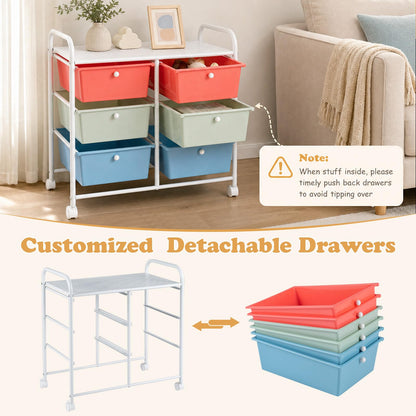 6 Drawer Storage Cart with Lockable Wheels & Handles
