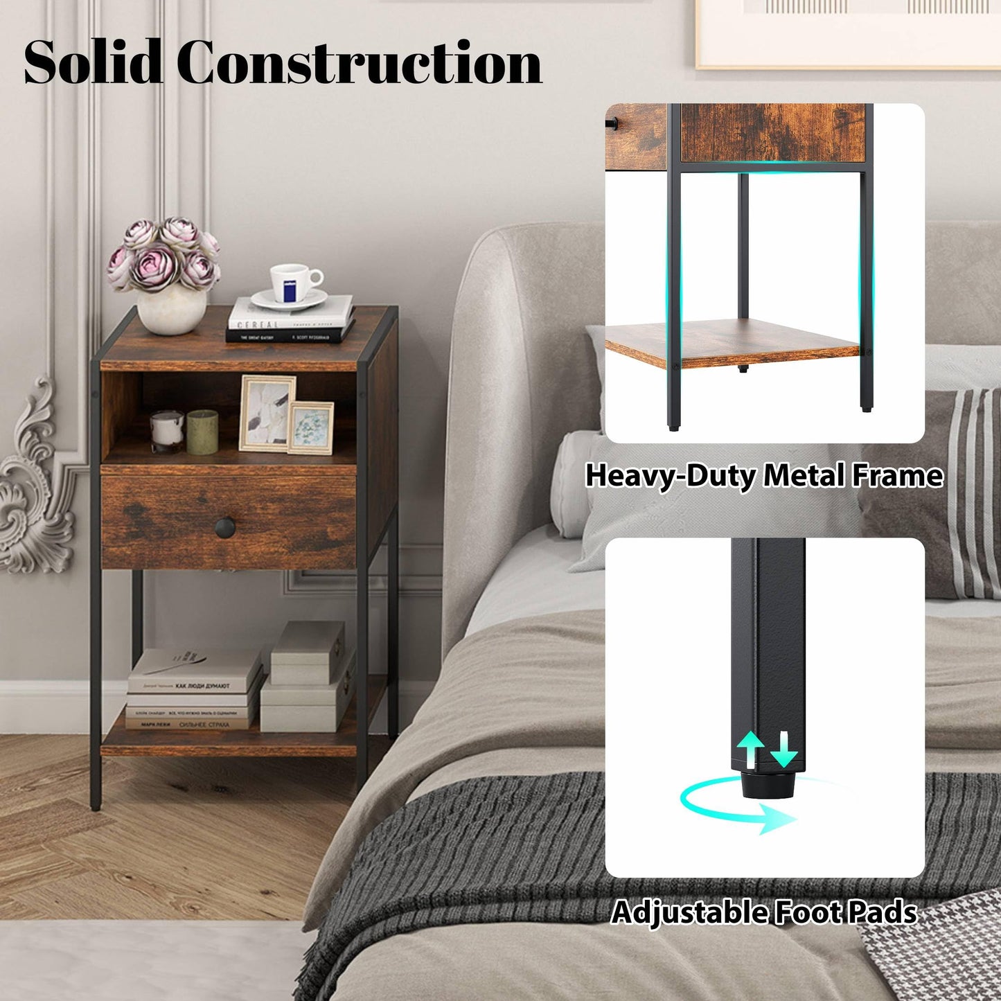 Nightstand with Open Compartment and Storage Shelf