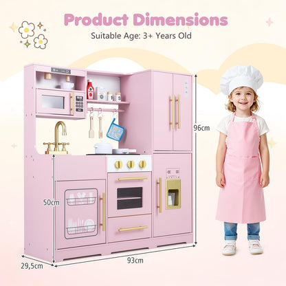 Kids Play Kitchen, Wooden Toy Kitchen with Stoves