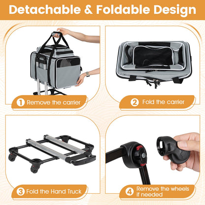 Airline Approved Rolling Cat and Dog Carrier with and Telescopic Handle