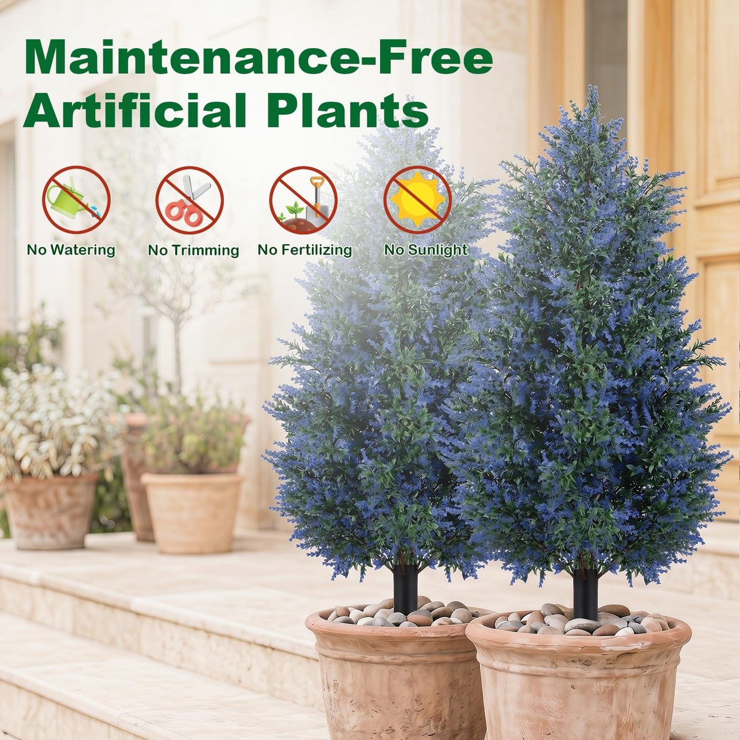 Set of 2 Artificial Topiary Ball Trees, Faux Shrub Bushes with Ground Spikes