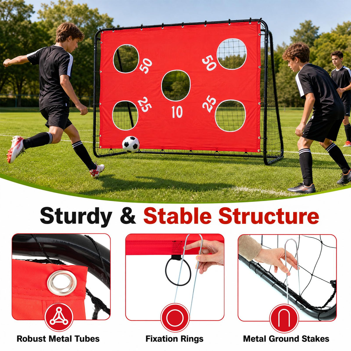 Kids Soccer Goal with Removable Target Cloth Soccer Training Equipment with Metal Frame