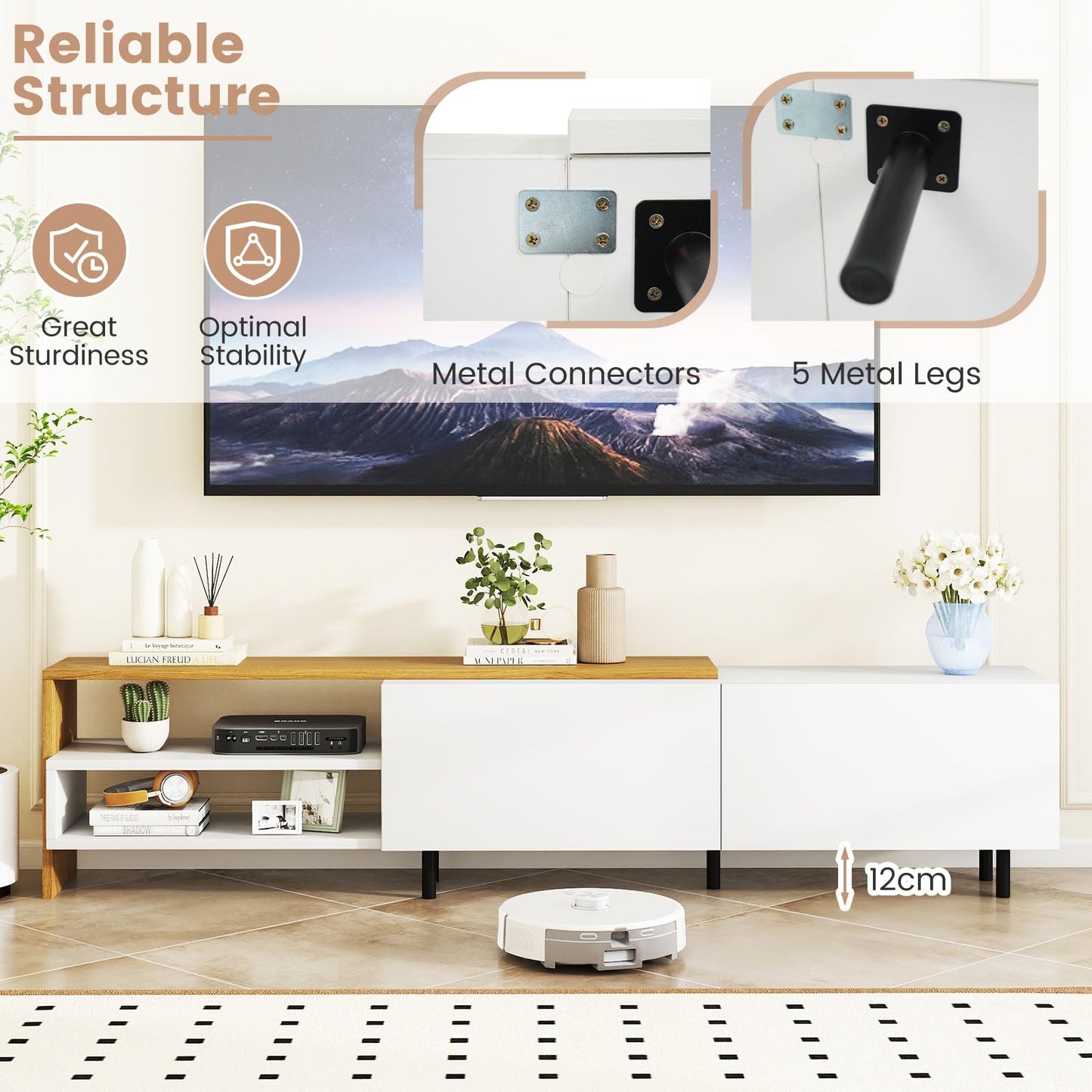 TV Stand for 80 Inches TVs with Storage Shelves and Cabinets