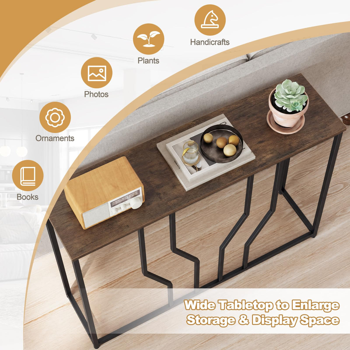 110 cm Gold Console Table Entryway Table with Faux Marble Tabletop