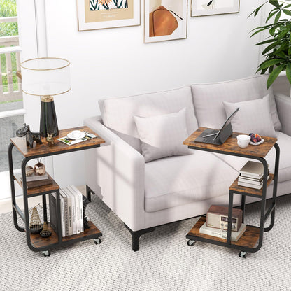 C shaped End Table Space-saving Couch Table with Shelves