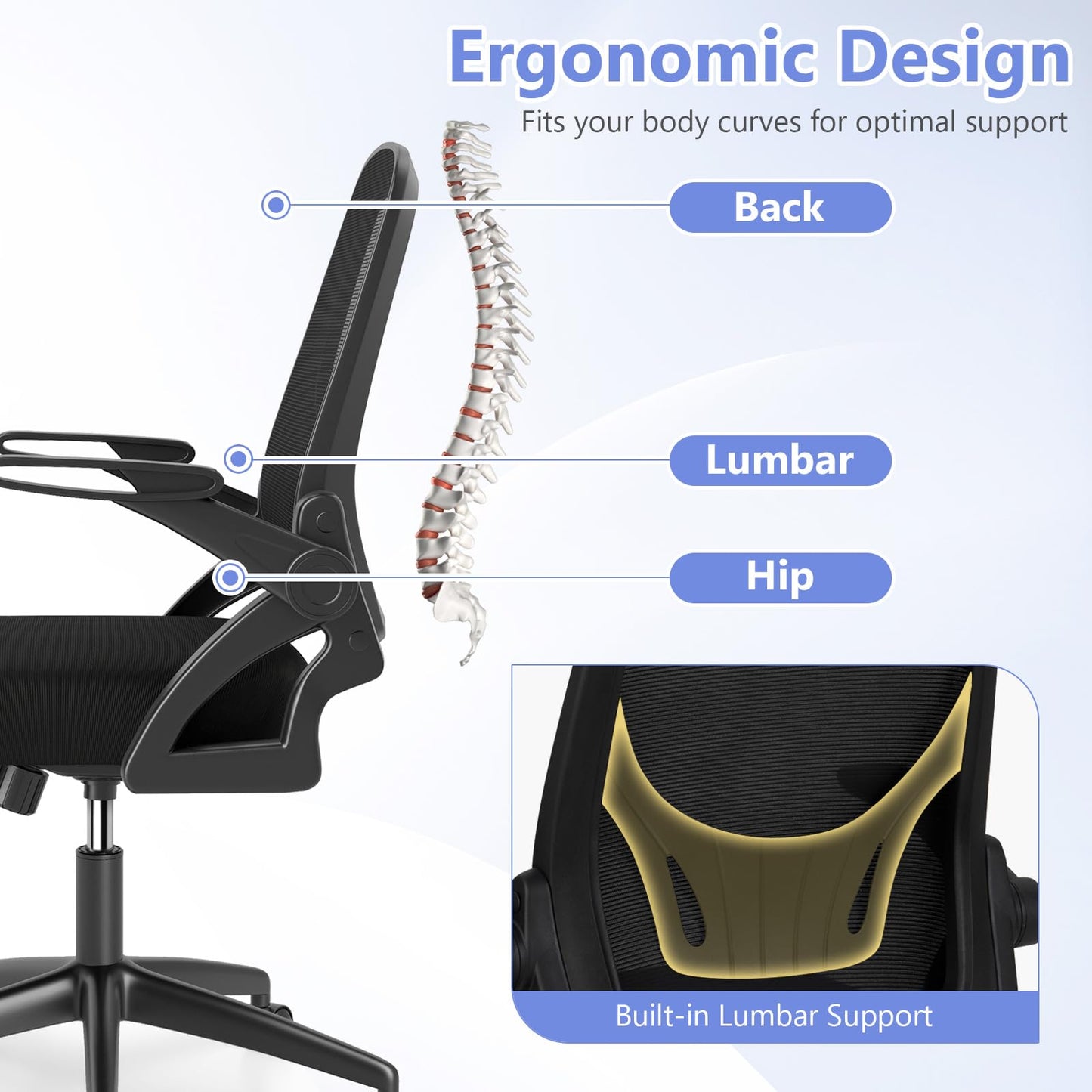 Mesh Office Chair Ergonomic Height Adjustable Swivel Task Computer Desk Chair