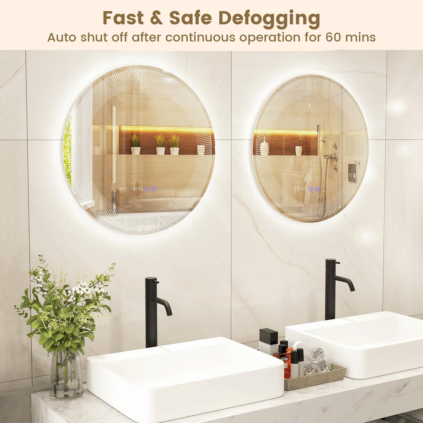 Wall-Mounted Vanity Makeup Mirror with 3-Color Dimmable Lights Touch Switch