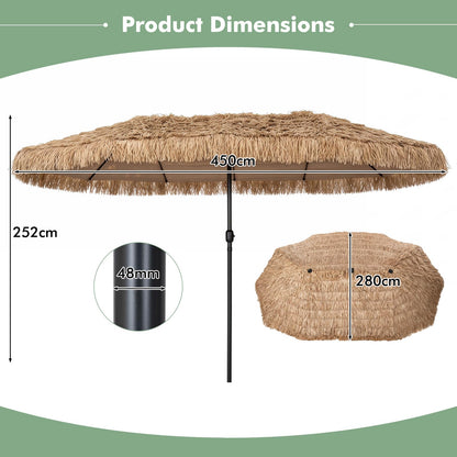 4.5m Double-Sided Thatched Tiki Parasol, Outdoor Extra Large Sun Umbrella
