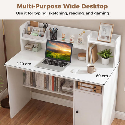 120CM Computer Desk, Wooden PC Laptop Table Writing Workstation with Monitor Stand