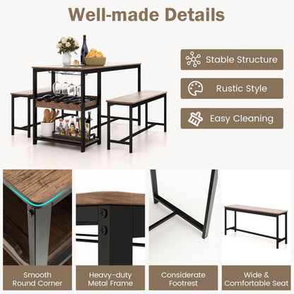 3PCS Dining Table and Benches Set