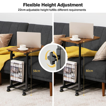 C-shape Adjustable End Table with Storage Basket