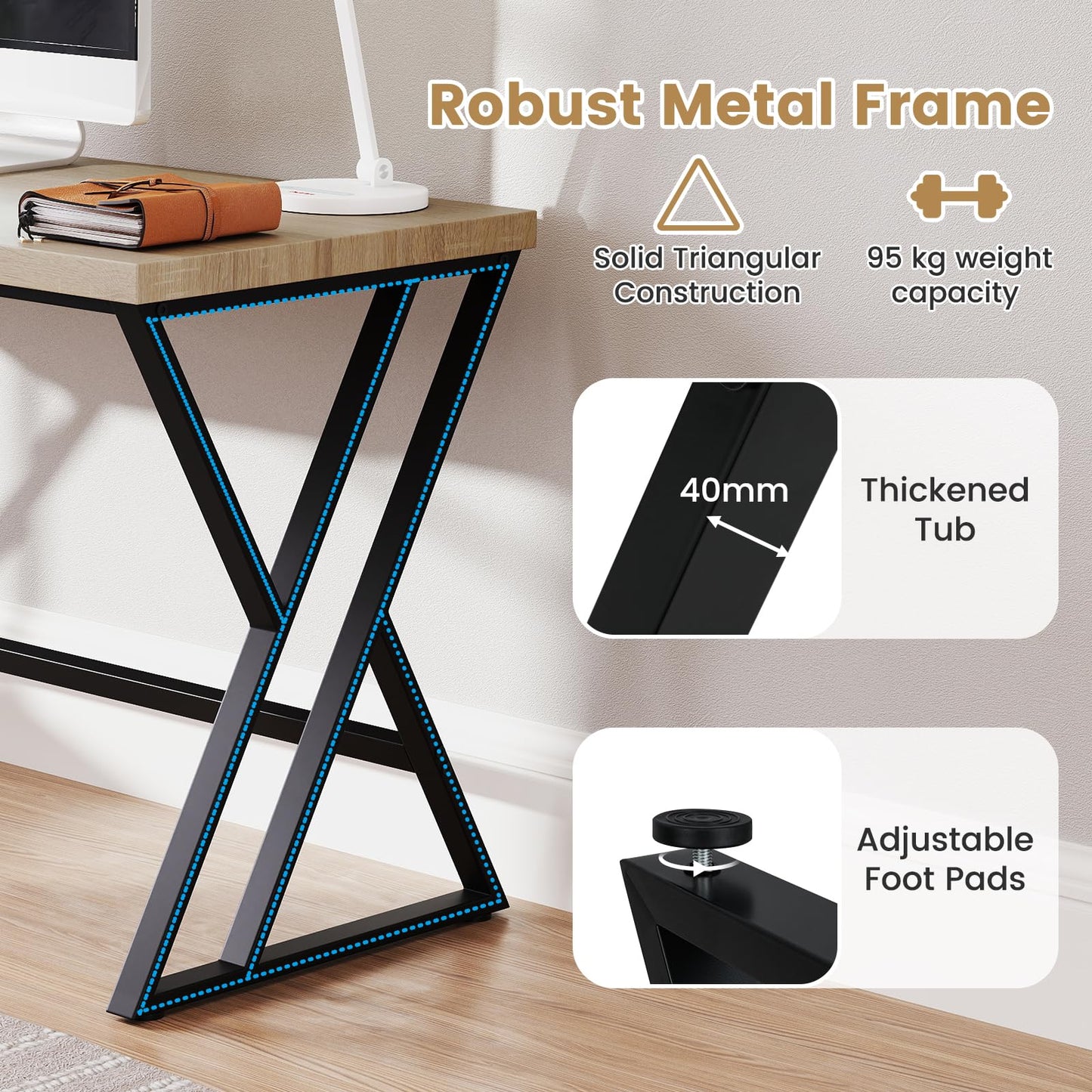Home Office X Shaped Gaming Working Desk with Crossbar