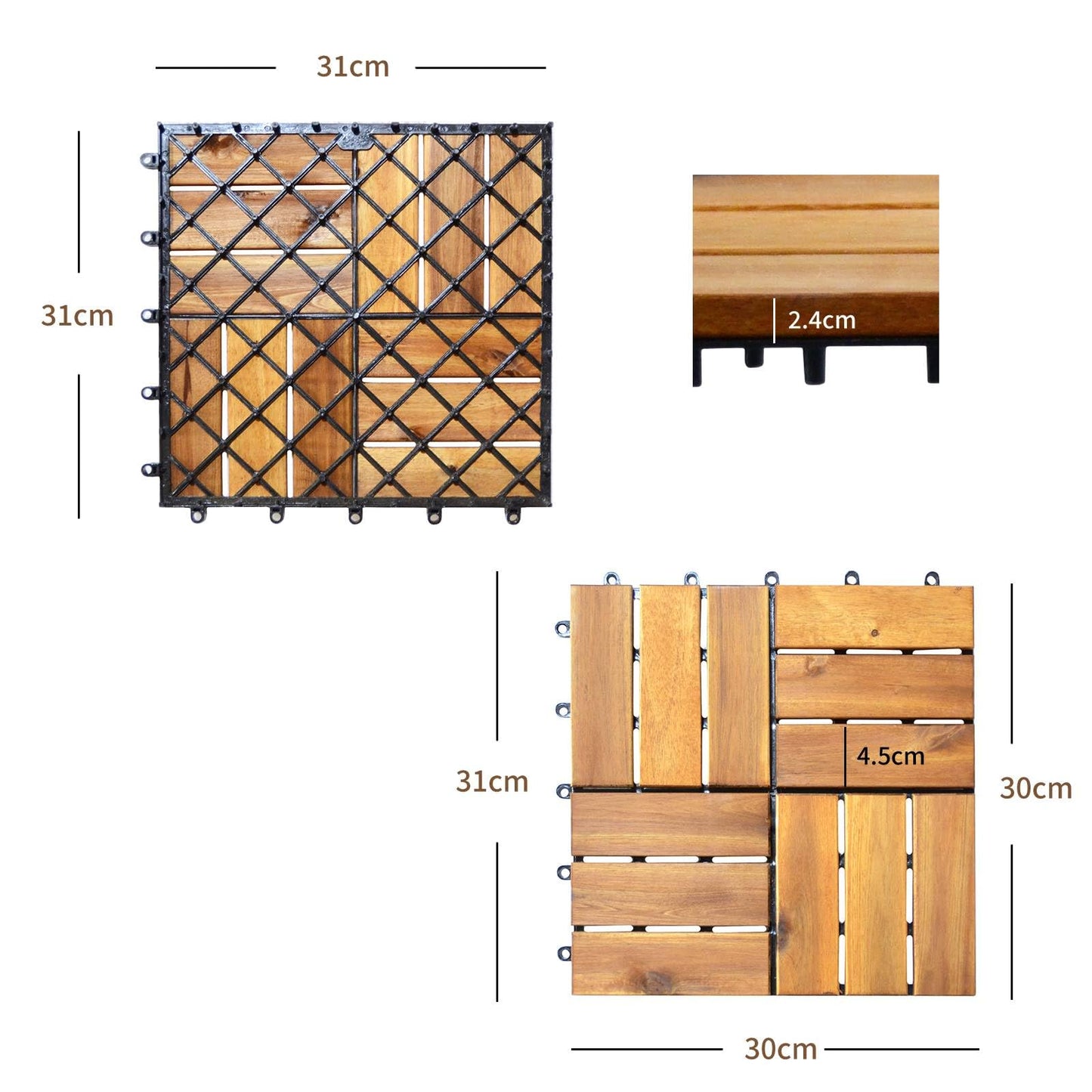 GiantexUK 27 PCS Decking Tiles 30x30cm Acacia Interlocking Flooring Tiles