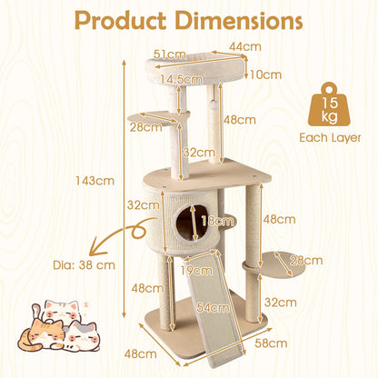 Extra Large Wooden Cat Tree with Cat Condo and Washable Cushions