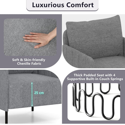Chenille Single Seat Sofa with Cushion and Adjustable Foot Pads