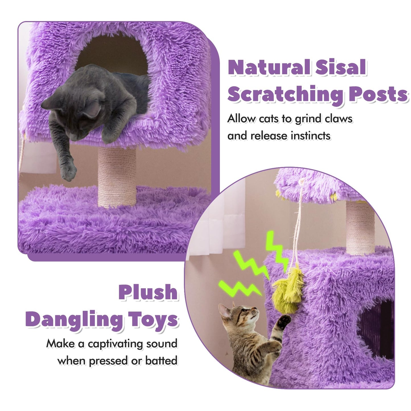 Cute Monster-Themed Cat Tower with 2 Private Condos and Soft Long Plush