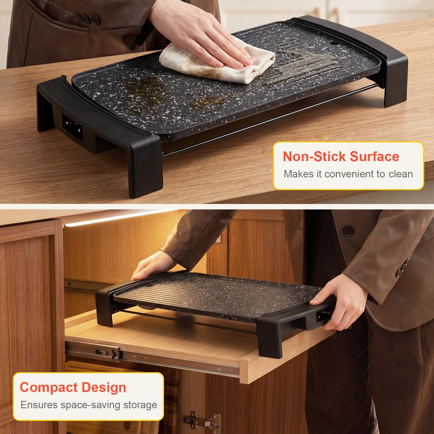 Teppanyaki Grill, 2150W Electric Griddle with 2 Nonstick Cooking Zones