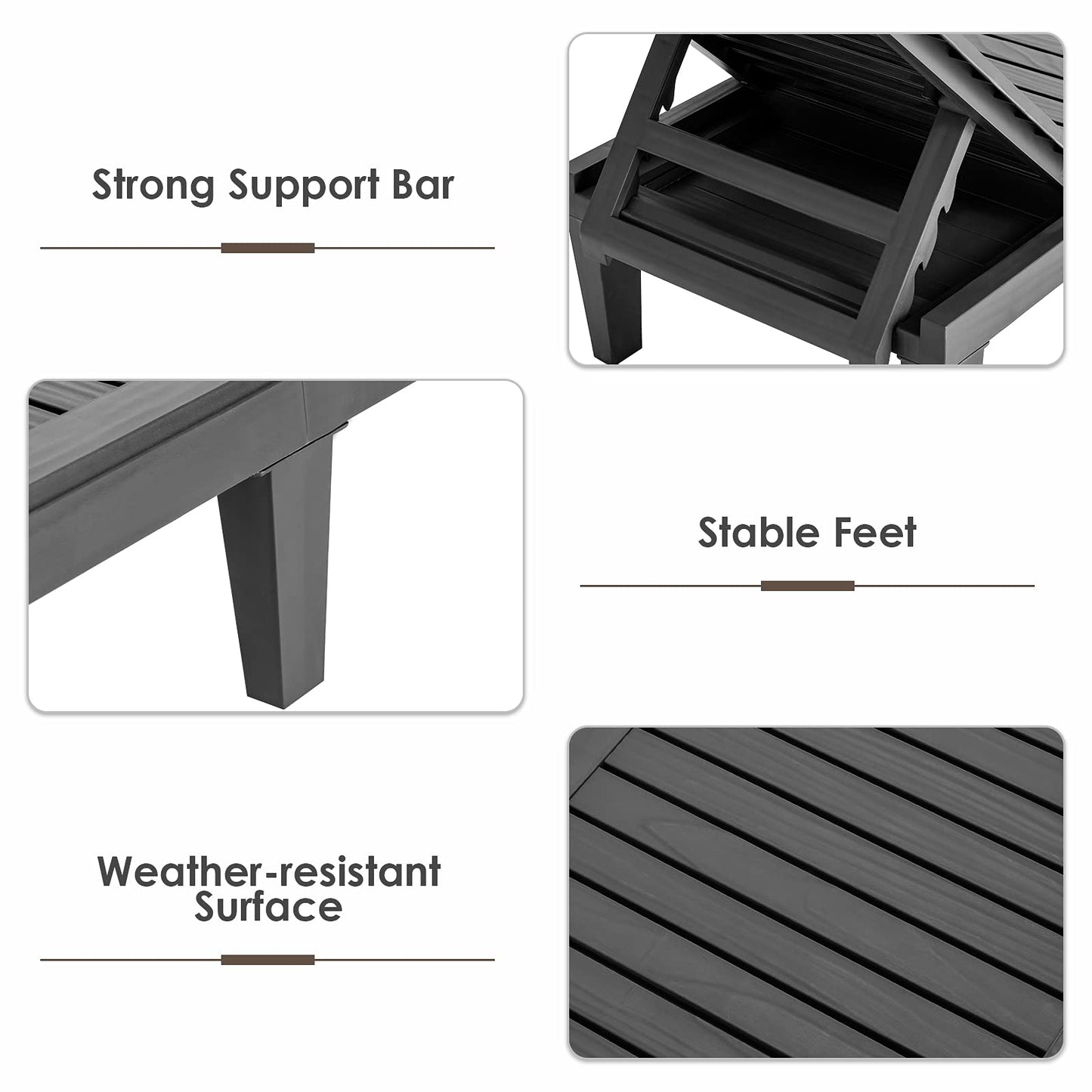 5 Positions Adjustable Outdoor Chaise Lounge Chair with Wood Texture Surface