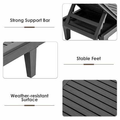 5 Positions Adjustable Outdoor Chaise Lounge Chair with Wood Texture Surface