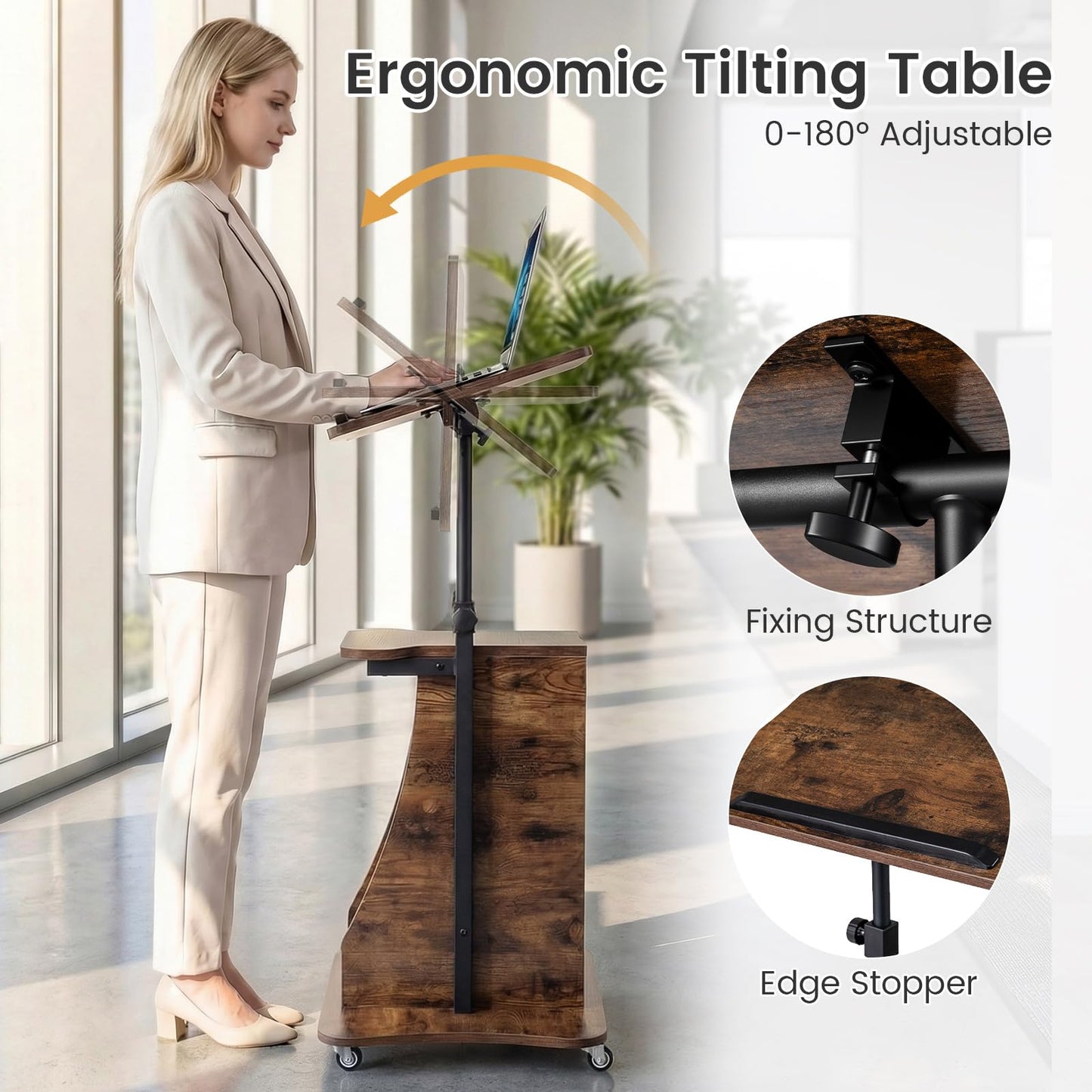Mobile Laptop Table, Height Adjustable Sit Stand Desk Podium Stand Presentation Cart