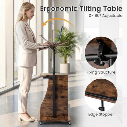 Mobile Laptop Table, Height Adjustable Sit Stand Desk Podium Stand Presentation Cart