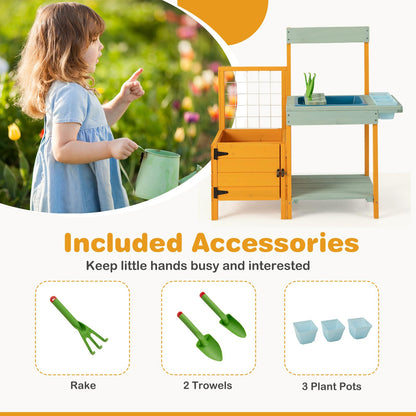 Kids Outdoor Potting Bench with Planter Box Wooden Toy Gardening Center