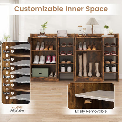 Shoe Storage Organizer with 2 Adjustable Inner Shelves and 4 Open Shelves