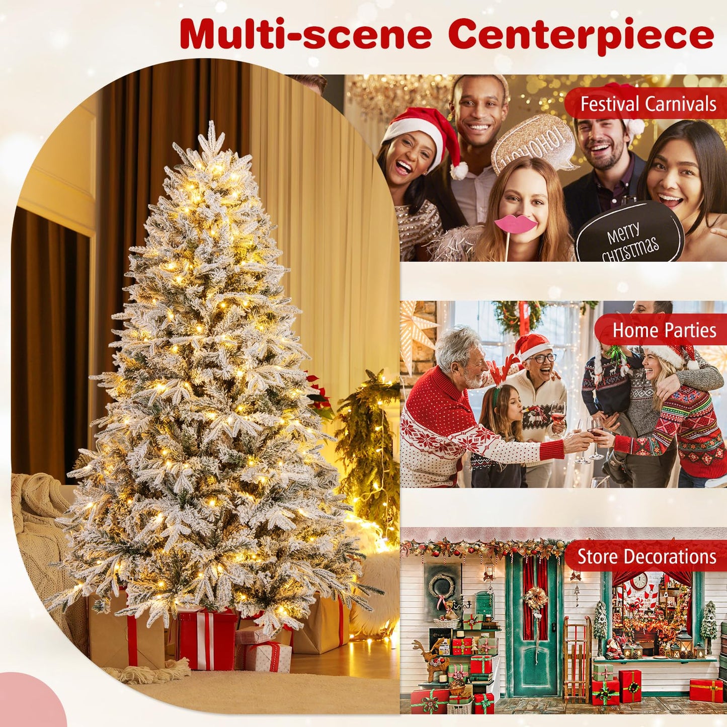 180 cm Artificial Christmas Tree Pre-lit Hinged Xmas Tree with 270 Warm White LED Lights