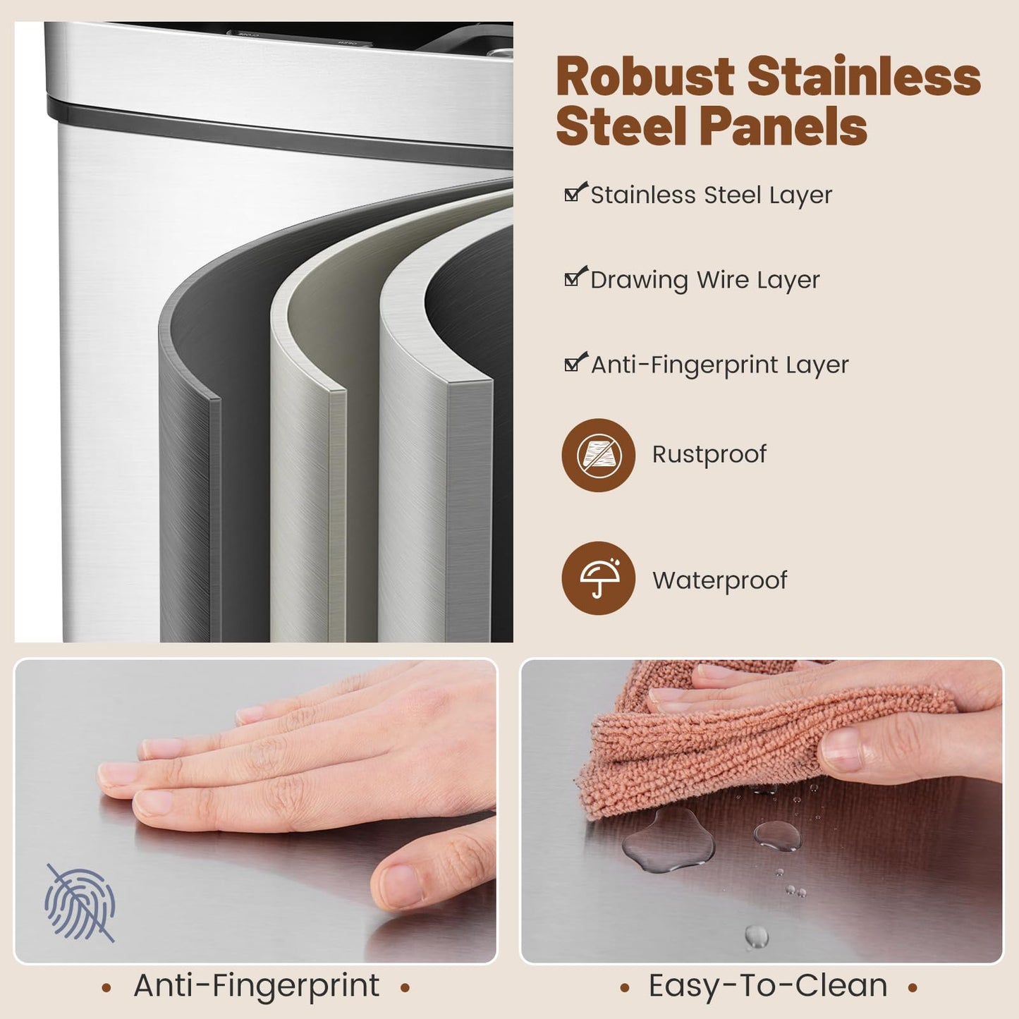 72L Stainless Steel Trash Can Motion Sensor Garbage Bin