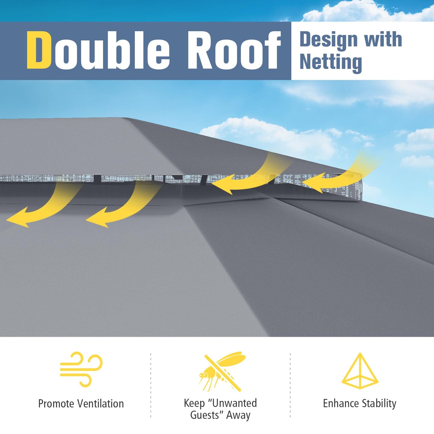 Outdoor Double-Roof Patio Gazebo Canopy Tent with Mesh Netting