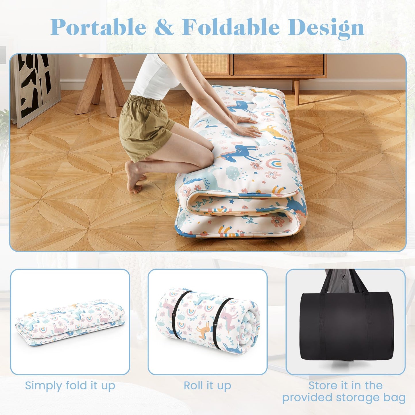 Japanese Floor Mattress with Washable Cover and Carry Bag