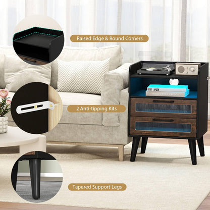 Mid Century Nightstand Modern Bedside Table with Charging Station