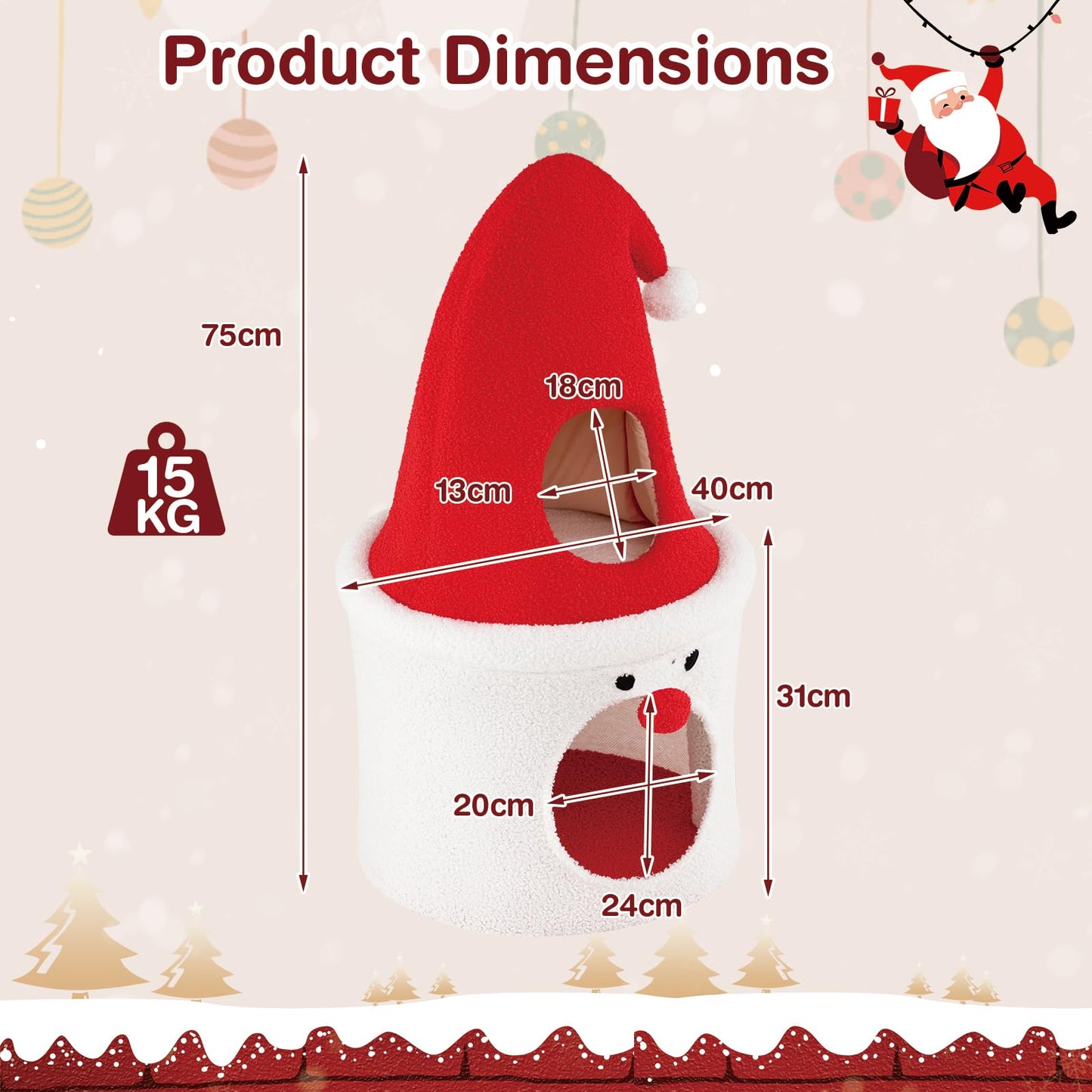 75CM Modern Cute Cat Tower with Enclosed Padded Top Perch and Condo