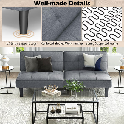 Convertible Folding Futon Sofa Bed with 6-Position Adjustable Backrest and Thick Cushion