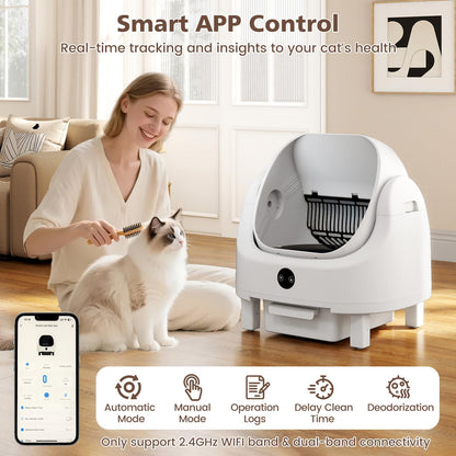 Self-Cleaning Cat Litter Box, Open-Top Electric Automatic Cat Toilet with APP Control