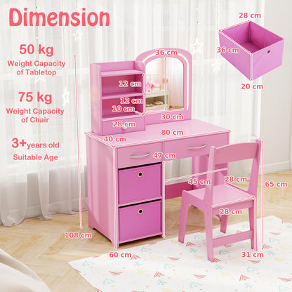 Kids Vanity Set with Lighted Mirror and Storage Drawers